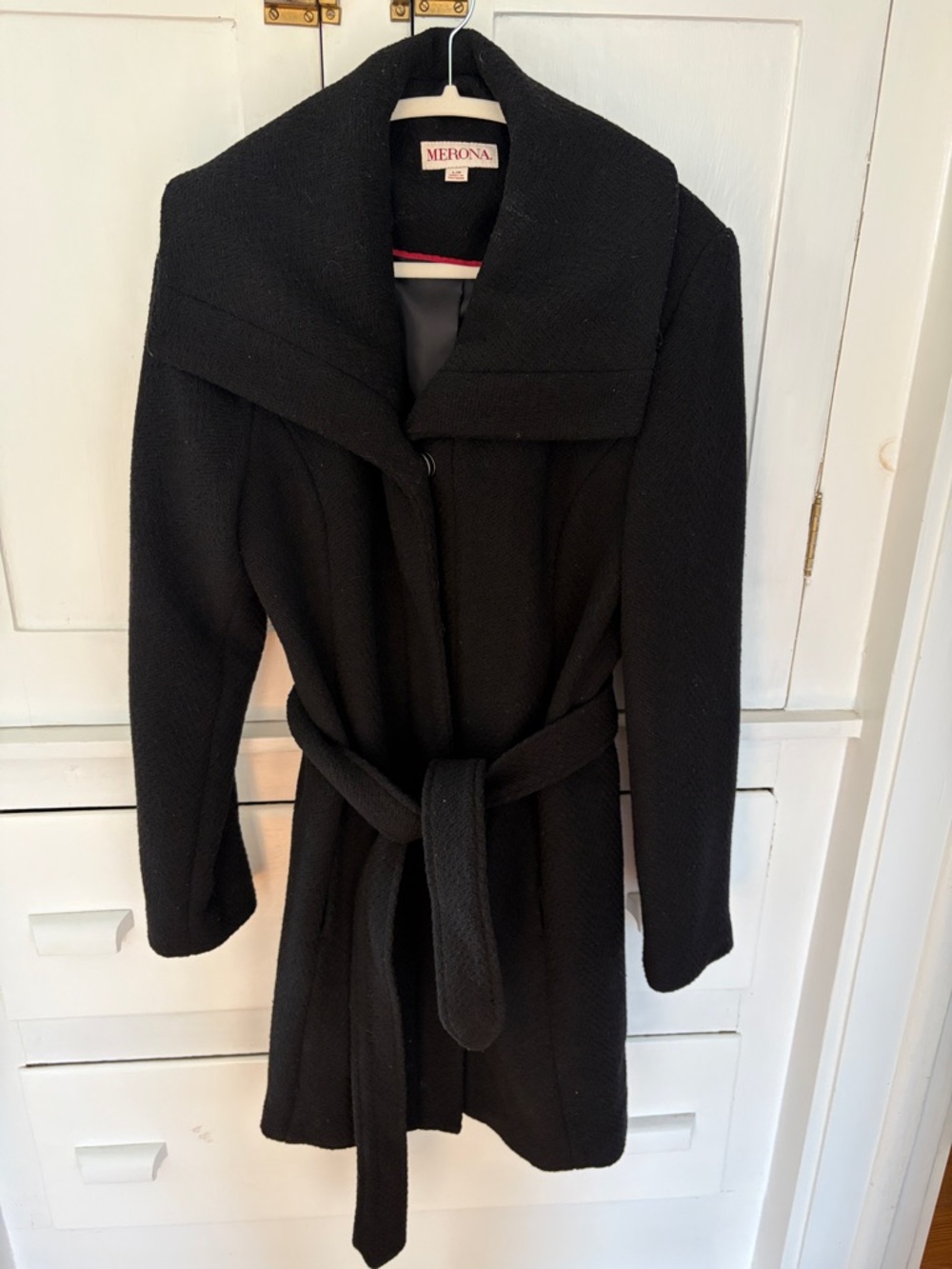 Merona Black Shawl-Collar Belted Coat